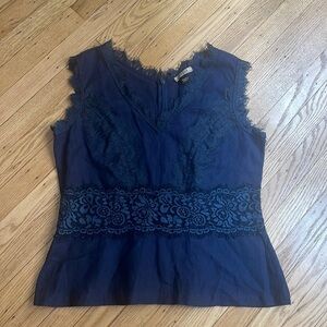 Gizia Sleeveless Navy Blue Lace Top Elegant Blouse Size 42 / US 6